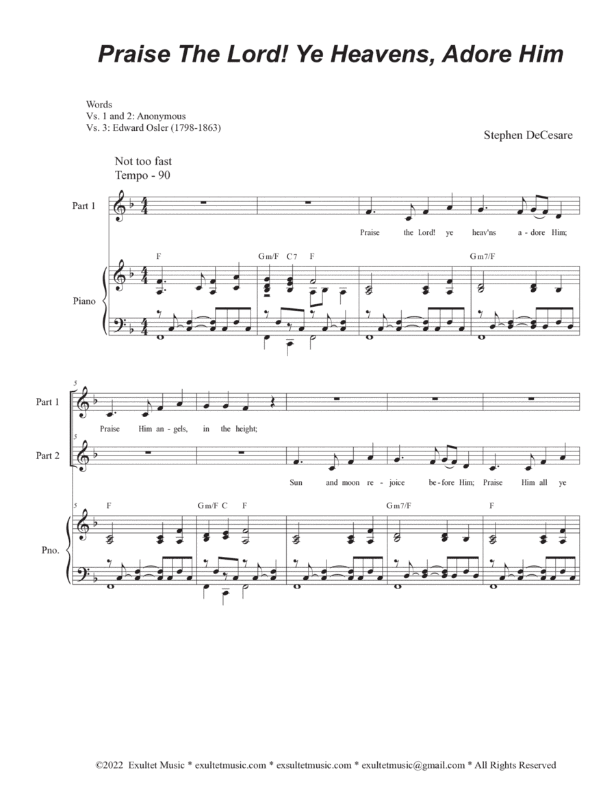 Praise The Lord! Ye Heavens, Adore Him (2-part choir)