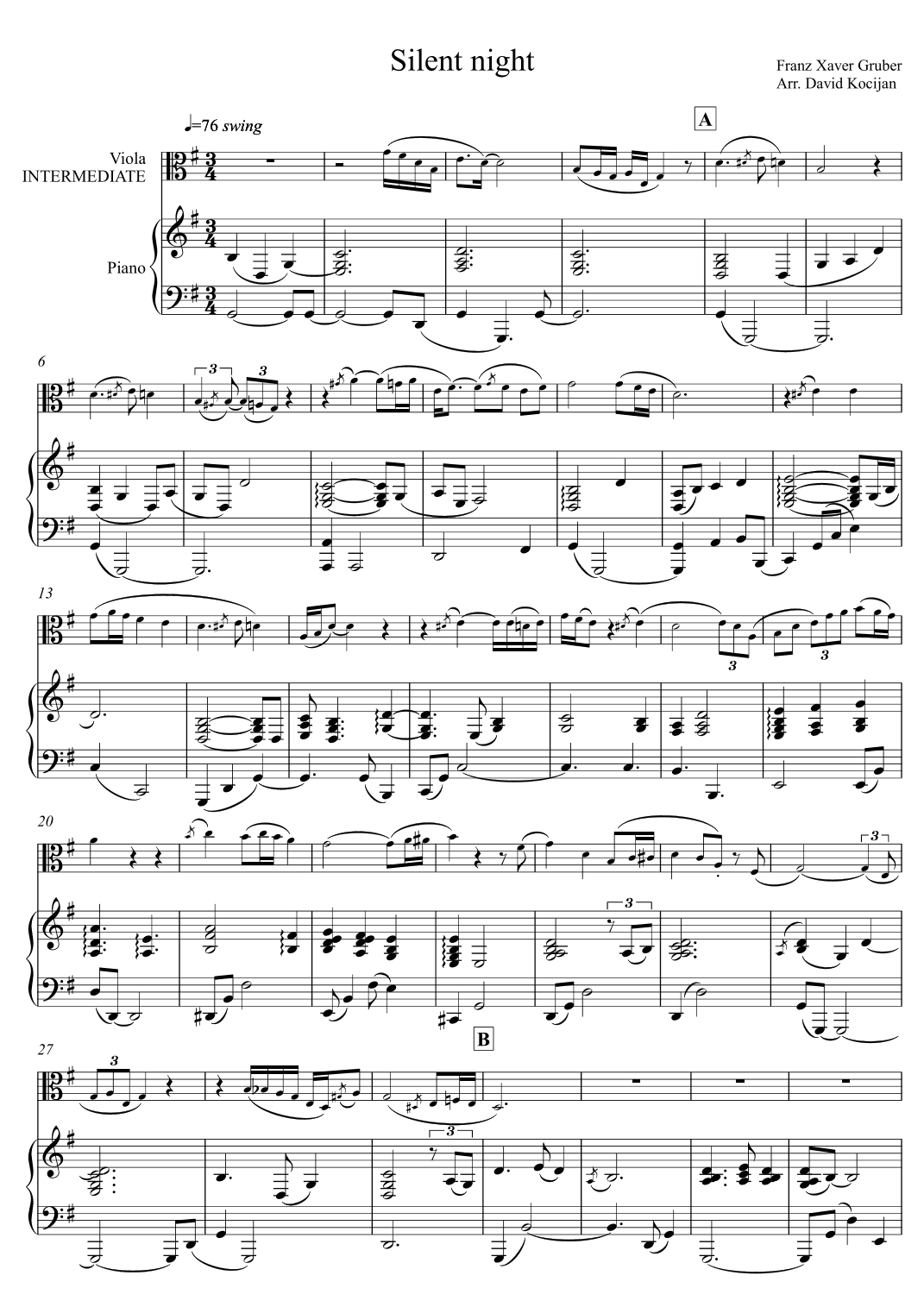 Silent night - INTERMEDIATE (viola & piano) (arr. David Kocijan)