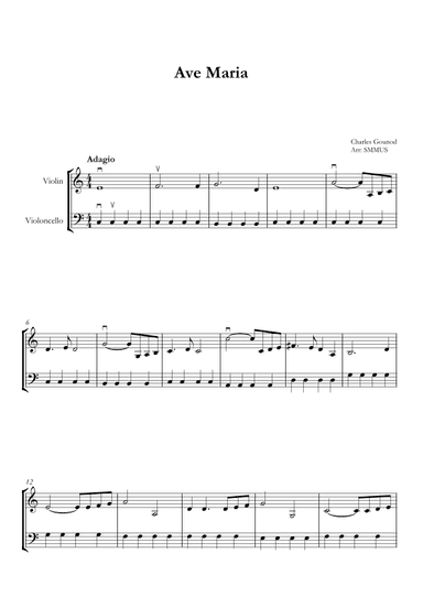 Ave Maria (Bach-Gounod) in C Major for Violin and Cello (arr. SMMUS)