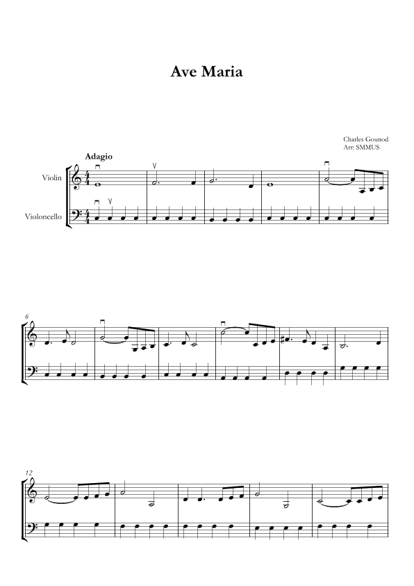 Ave Maria (Bach-Gounod) in C Major for Violin and Cello (arr. SMMUS)
