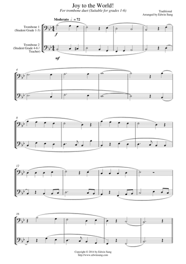 Joy to the World (for trombone duet, suitable for grades 1-5) (arr. Edwin Sung)