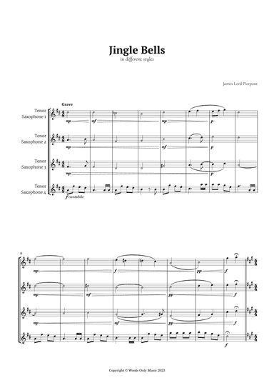 Jingle Bells in Different Styles for Tenor Sax Quartet (arr. Ander)