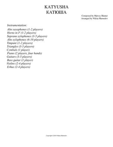 Katyusha (arr. Nikita Mamedov)