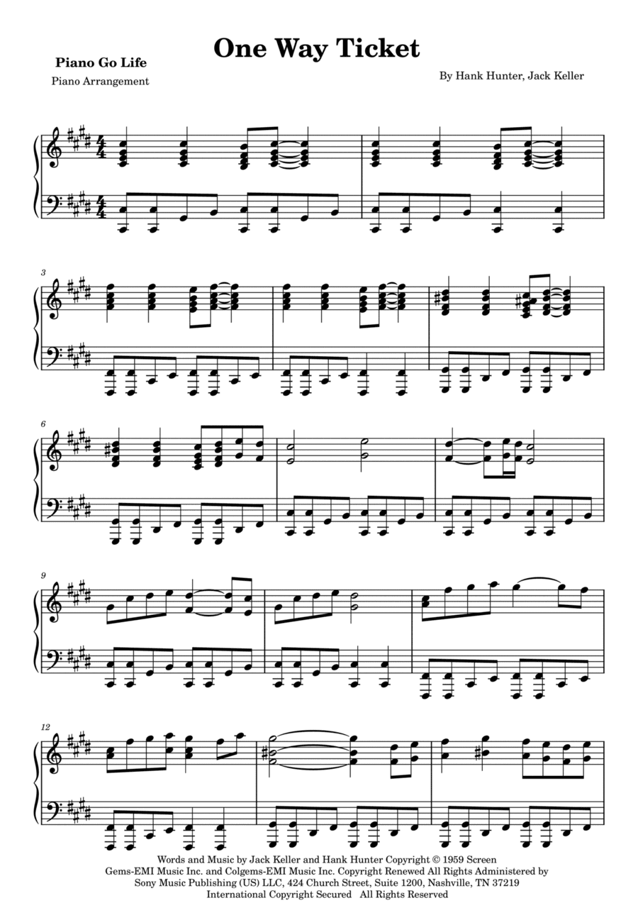 One Way Ticket (to The Blues) (arr. Piano Go Life)