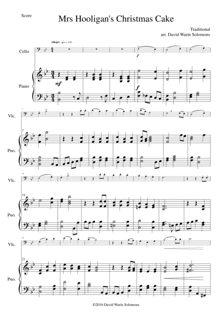 Mrs Hooligan's Christmas Cake for cello and piano (arr. David Warin Solomons)