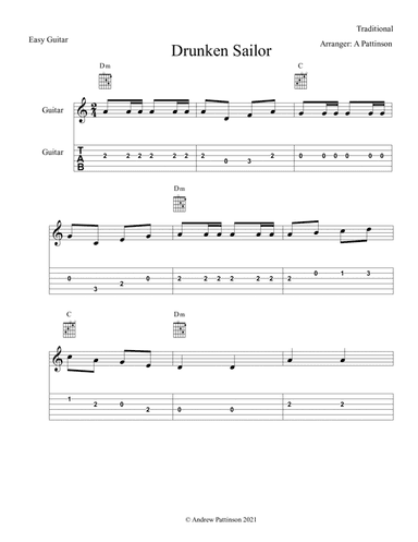 Drunken Sailor for Easy Guitar (arr. Andrew Pattinson)