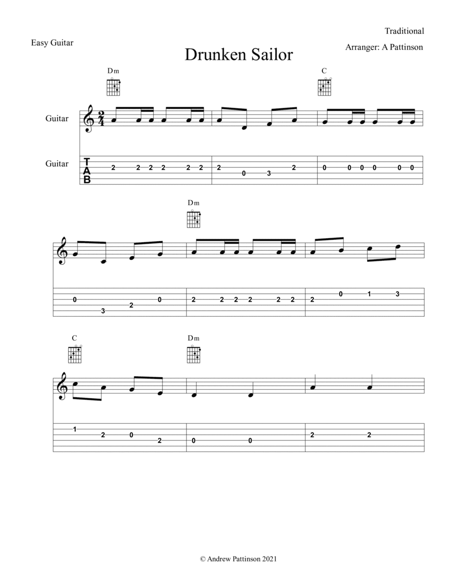 Drunken Sailor for Easy Guitar (arr. Andrew Pattinson)