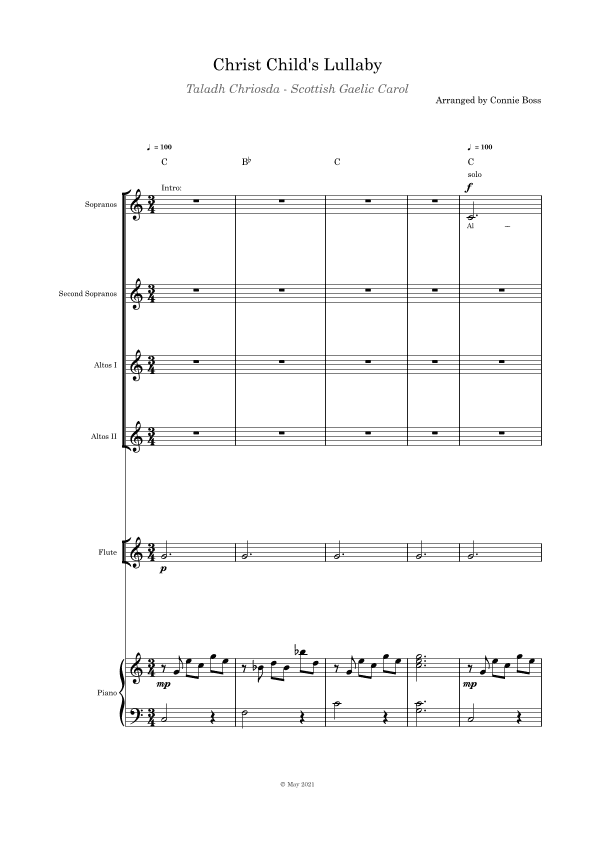 Christ Child's Lullaby (Taladh Chriosda) - Scottish Gaelic Carol-SSAA flute, cello, violin and piano (arr. Connie Boss)