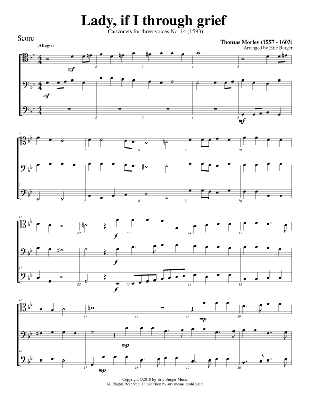 Lady, if I through grief for Trombone or Low Brass Trio (arr. Eric Burger Music)