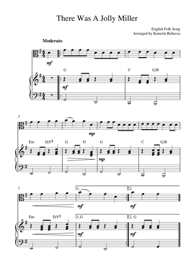 There Was A Jolly Miller (for viola solo and piano accompaniment) (arr. Kaiserin Rebecca)