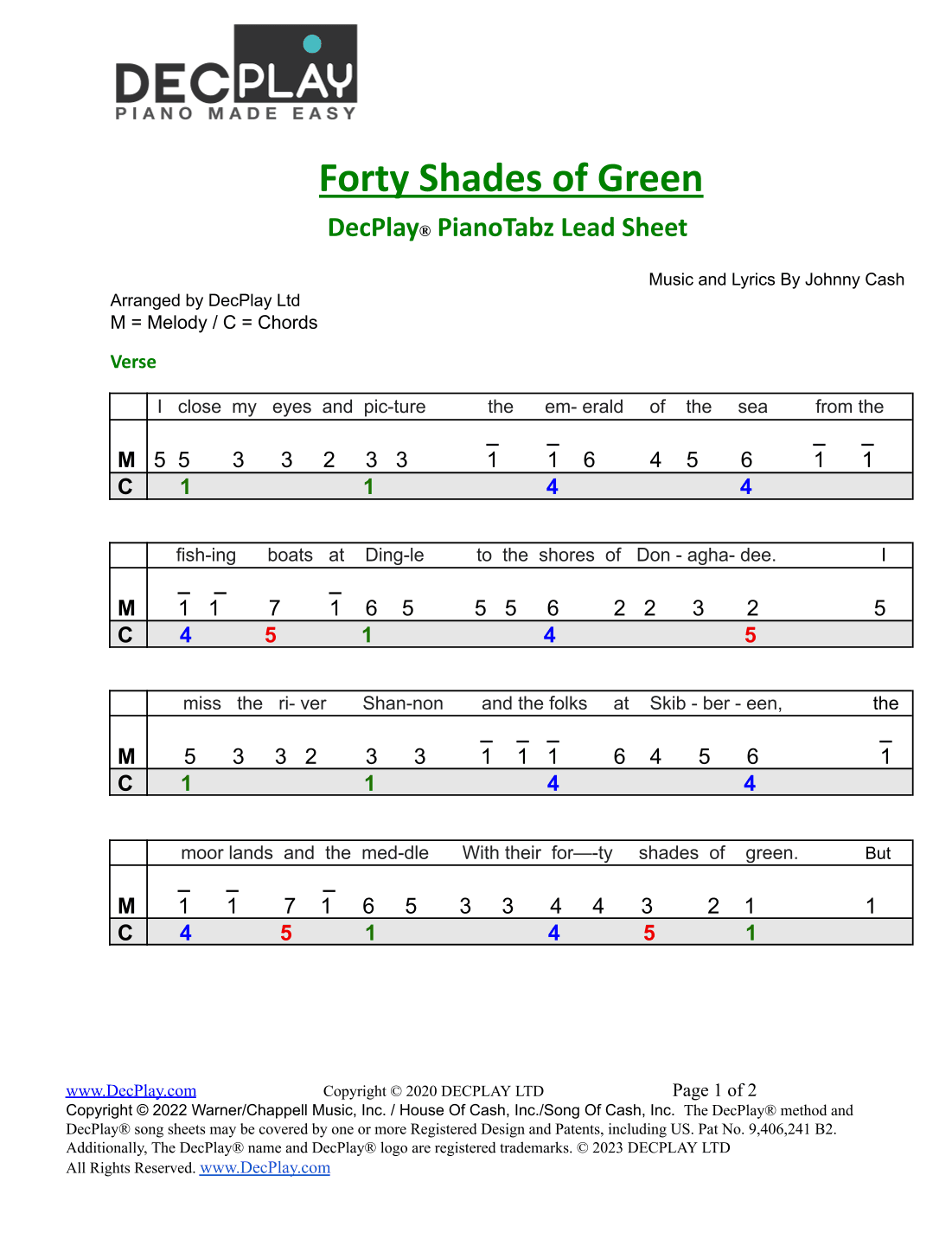 Forty Shades Of Green (arr. DecPlay Ltd)