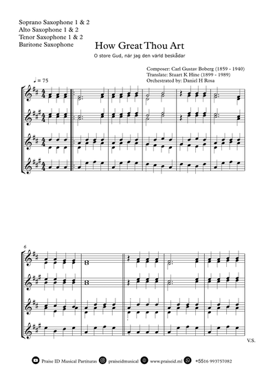 How Great Thou Art - "O store Gud." - Easy Saxophone Quartet (arr. Daniel H Rosa)
