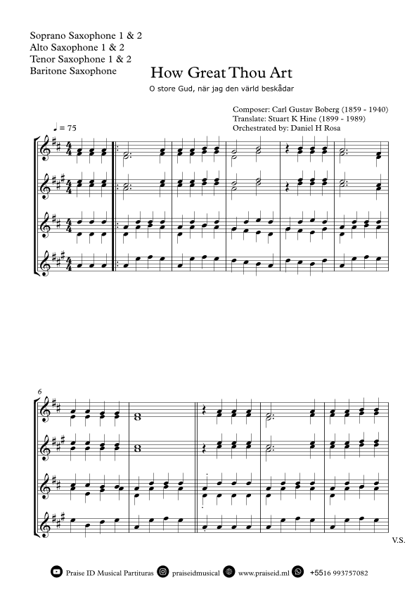 How Great Thou Art - "O store Gud." - Easy Saxophone Quartet (arr. Daniel H Rosa)