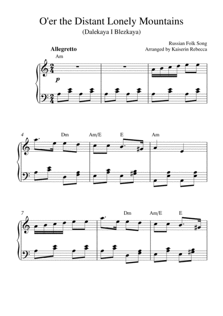 O'er the Distant Lonely Mountains (Dalekaya I Blezkaya) (arr. Kaiserin Rebecca)