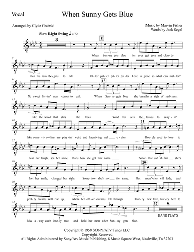 When Sunny Gets Blue (arr. Clyde Grabski)