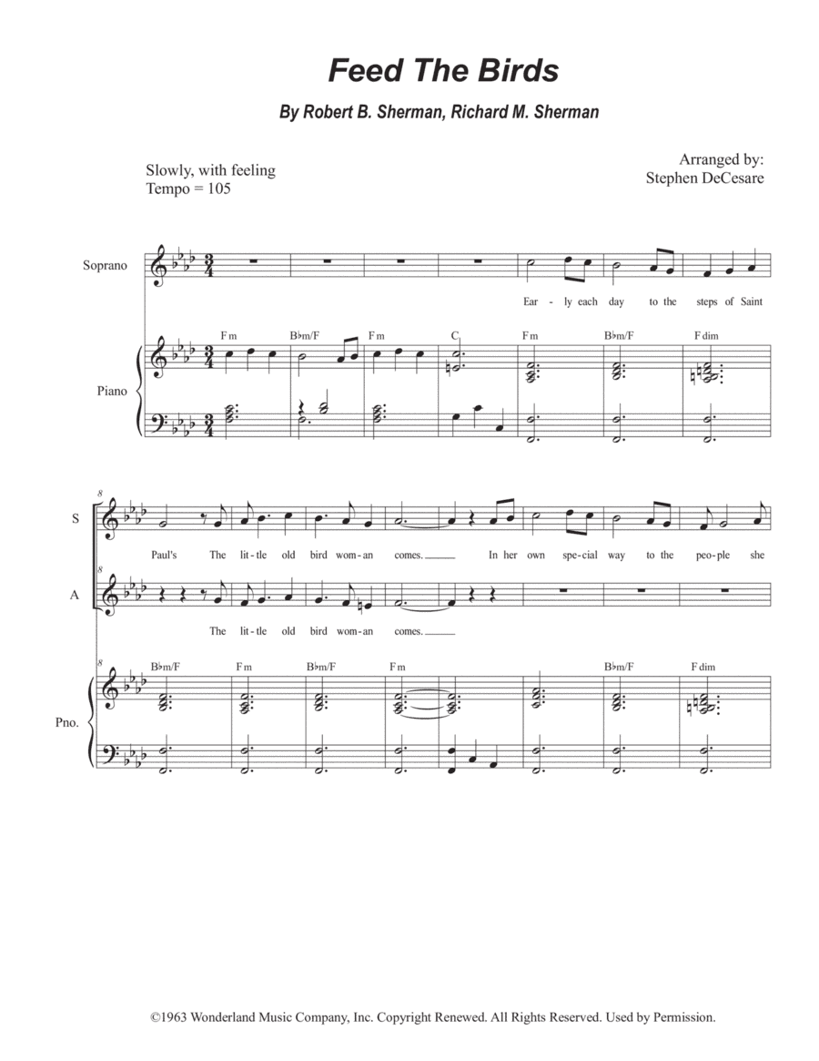 Feed The Birds (tuppence A Bag) (arr. Stephen DeCesare)