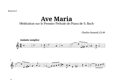 Ave Maria by Gounod for French Horn Solo (arr. Langanho)