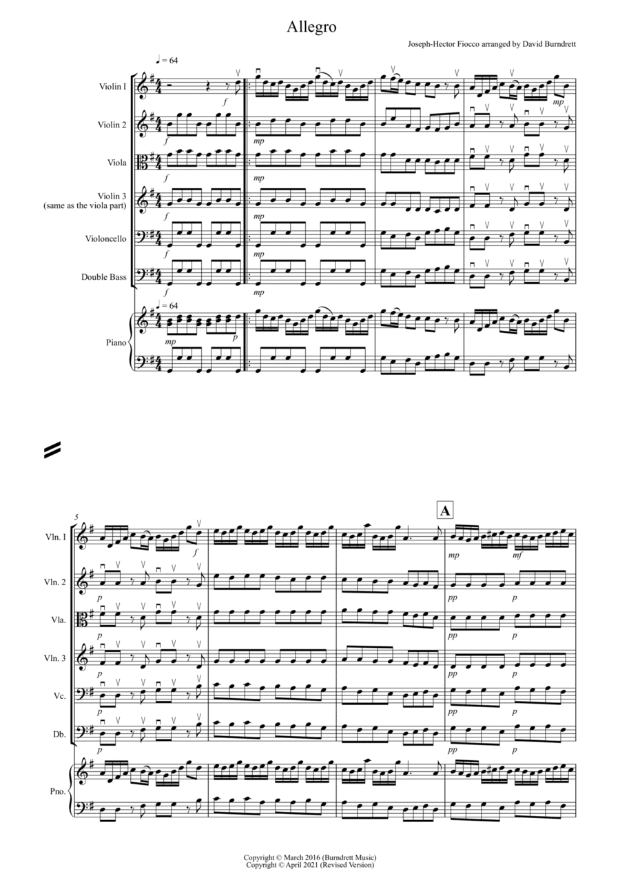 Allegro by Fiocco for String Orchestra (arr. David Burndrett)