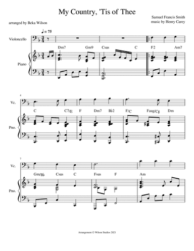 America (My Country 'Tis of Thee)--cello solo (arr. Beka Wilson)