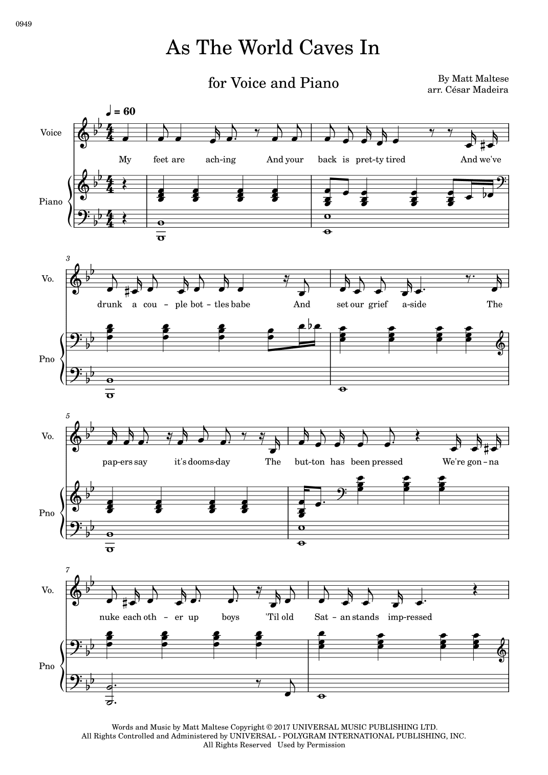 As The World Caves In (arr. César Madeira)