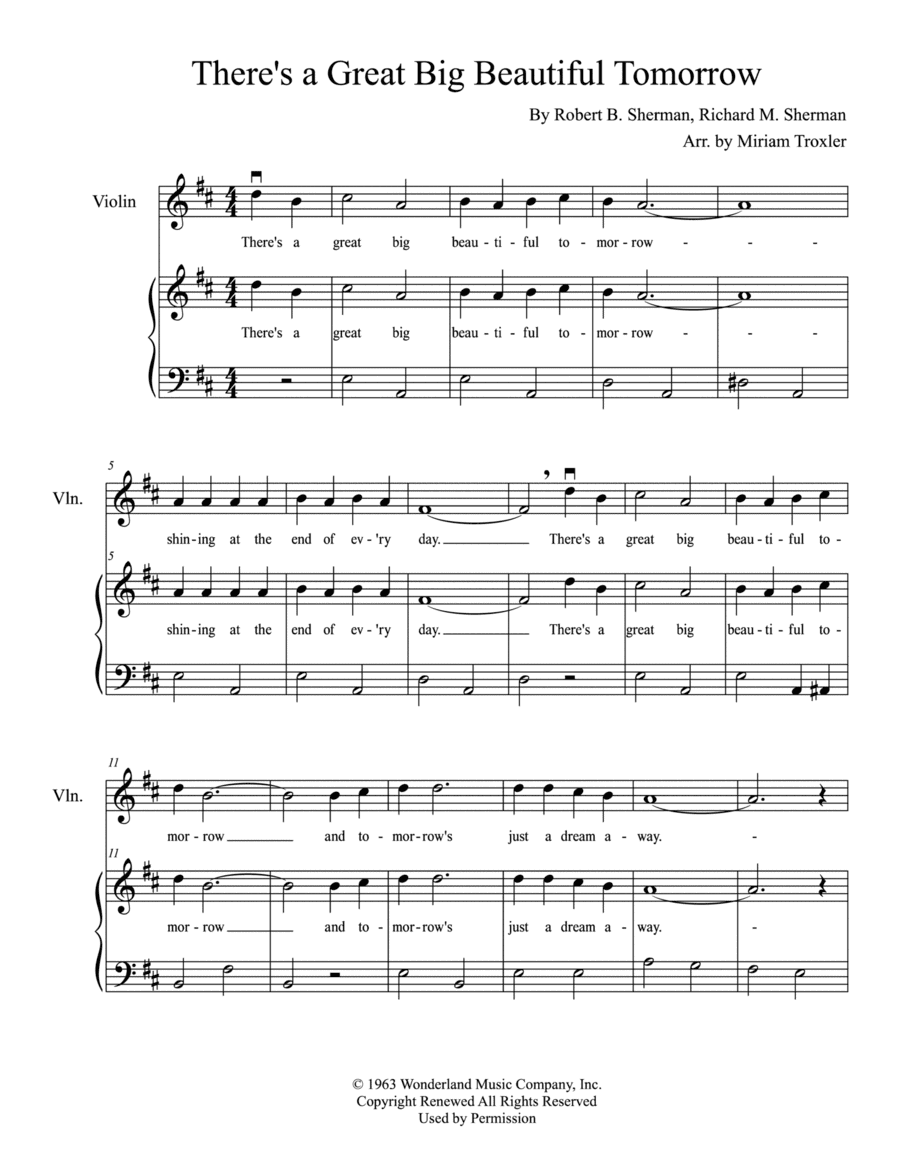 There's A Great Big Beautiful Tomorrow (arr. Miriam Troxler)