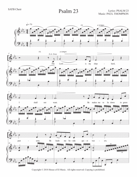 Psalm 23: The Lord is My Shepherd (SATB and piano)