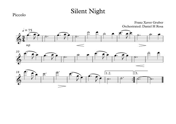 Silent Night - Christmas Carol - Piccolo (arr. Daniel H Rosa)