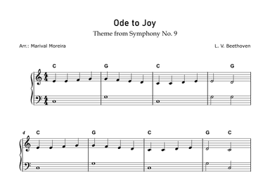 Ode to Joy - Beethoven (Beginner piano) - Score and Chords (arr. Marival Moreira)