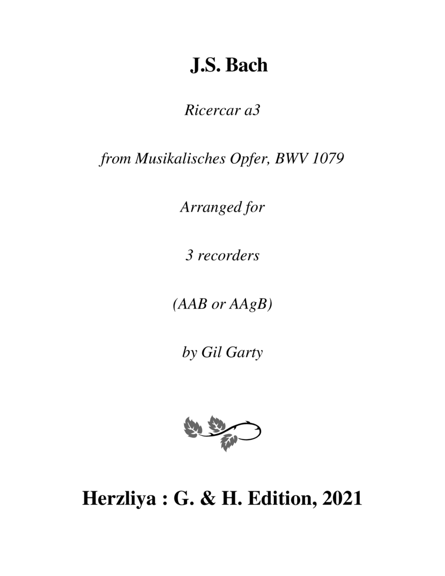 Ricercar from Musikalisches Opfer, BWV 1079/I (arrangement for 3 recorders (AAB or AAgB)) (arr. Gil Garty)
