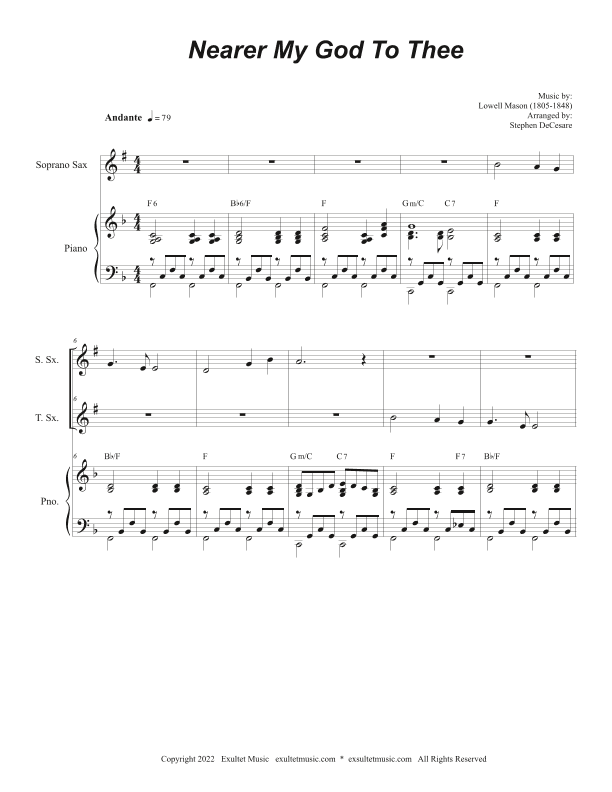 Nearer My God To Thee (Duet for Soprano and Tenor Saxophone) (arr. Stephen DeCesare)