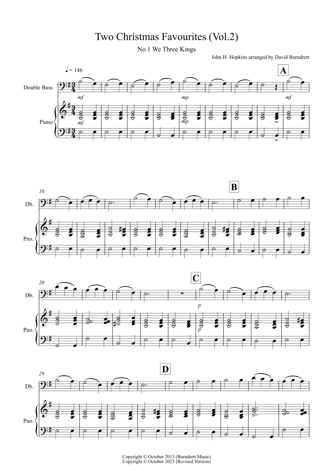 2 Christmas Favourites for Double Bass and Piano (volume two) (arr. David Burndrett)