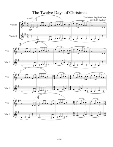 The Twelve Days of Christmas (Violin Duet) (arr. B. C. Dockery)