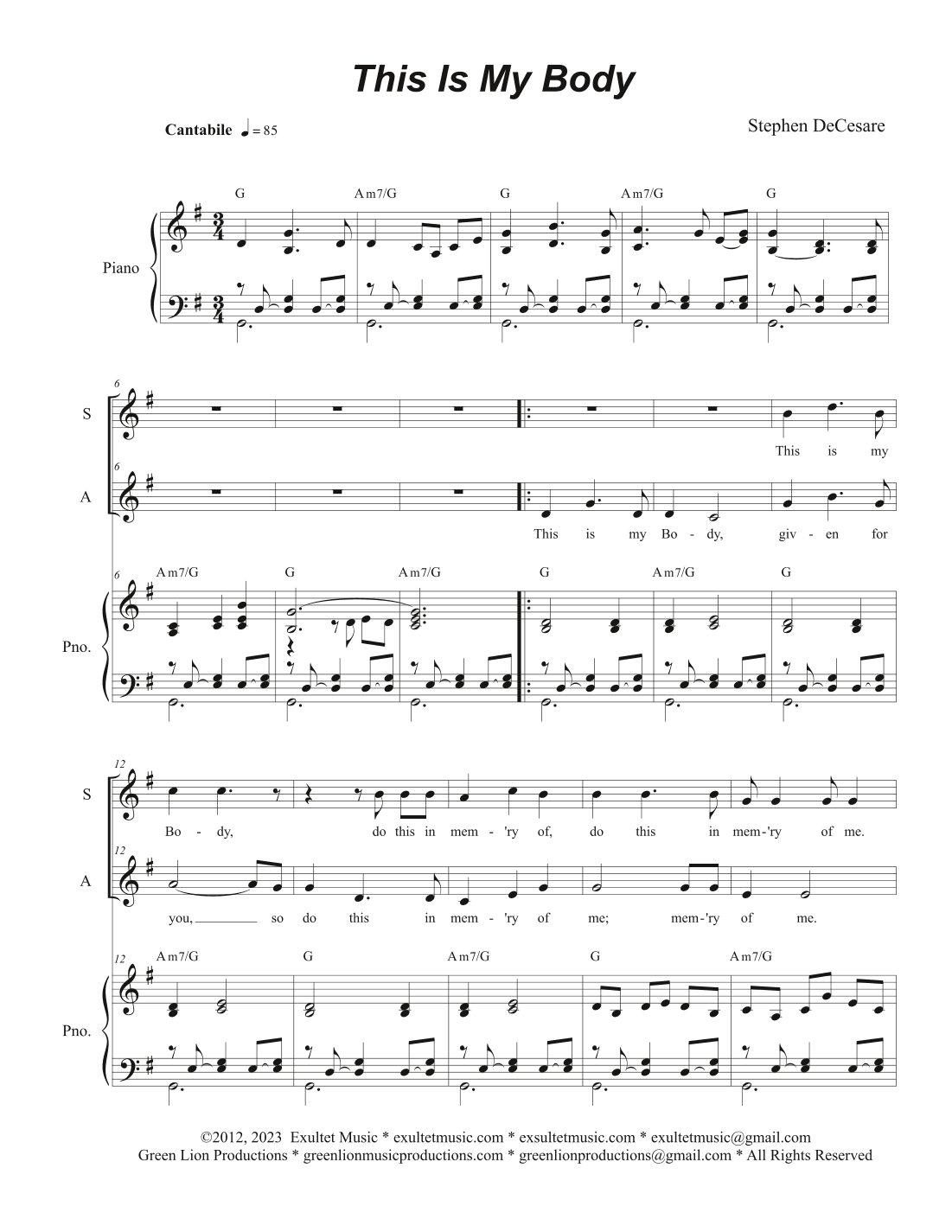 This Is My Body (Duet for Soprano and Alto solo)