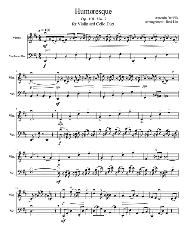 Humoresque, Op. 101, No. 7 in G-flat major (arr. Jiaxi Liu)