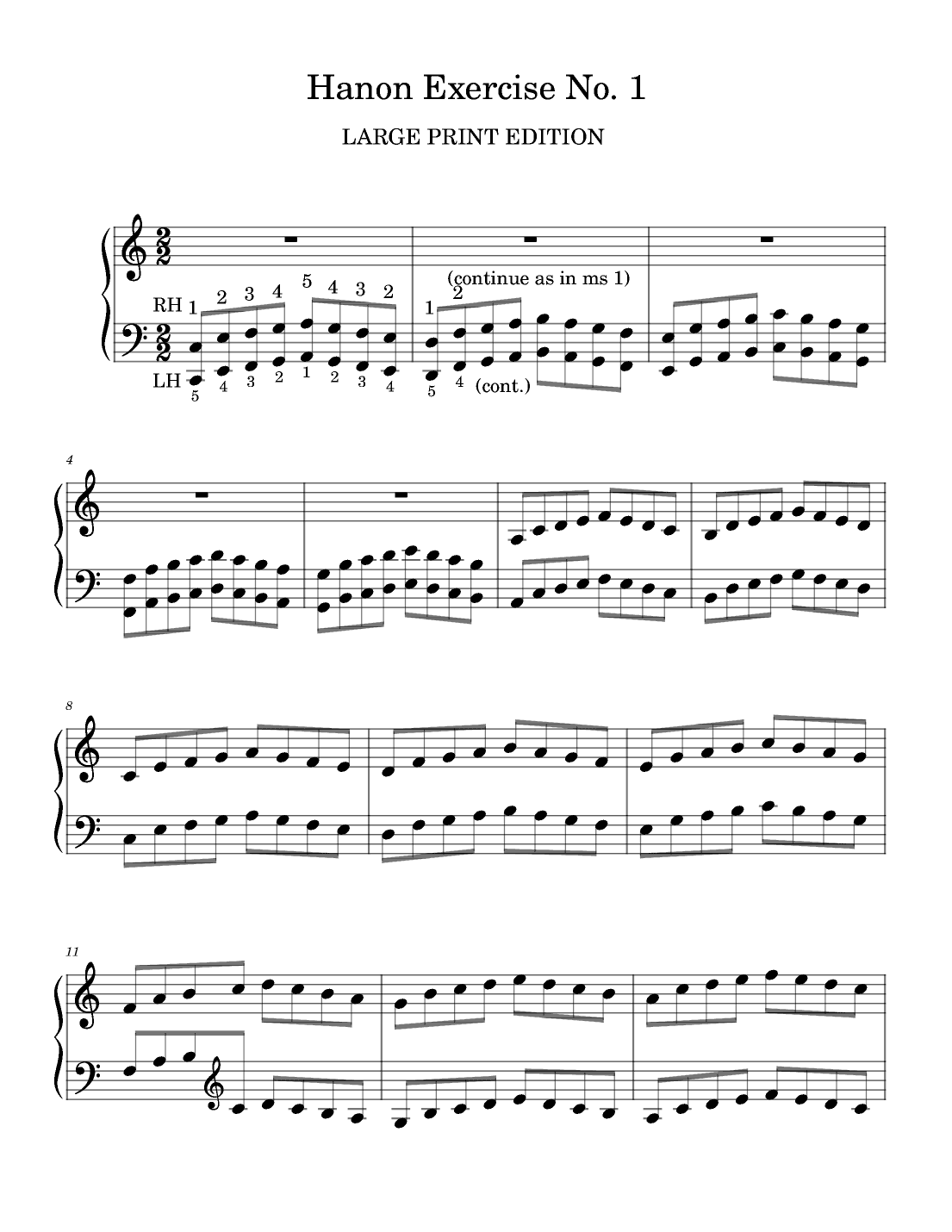 Hanon Exercise No. 1 LARGE PRINT EDITION Piano (arr. Large Print Sheet Music)