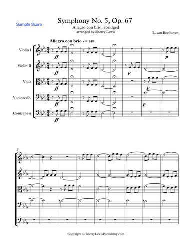 SYMPHONY NO. 5 OP. 67, BEETHOVEN - ALLEGRO CON BRIO, String Orchestra, Abridged, Intermediate Level (arr. Sherry Lewis)