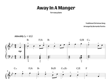 Away In A Manger (easy piano in B? major – with chords) (arr. Bernardo Pereira)