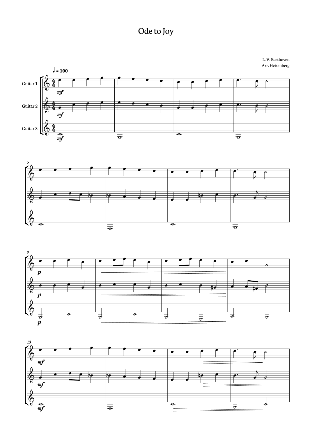 Ode to Joy for Guitar trio. (arr. Heisenberg)