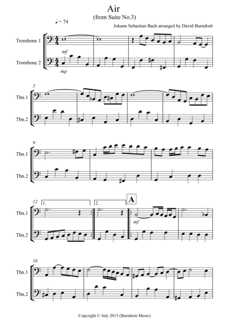 Air on a G String for Trombone Duet (arr. David Burndrett)