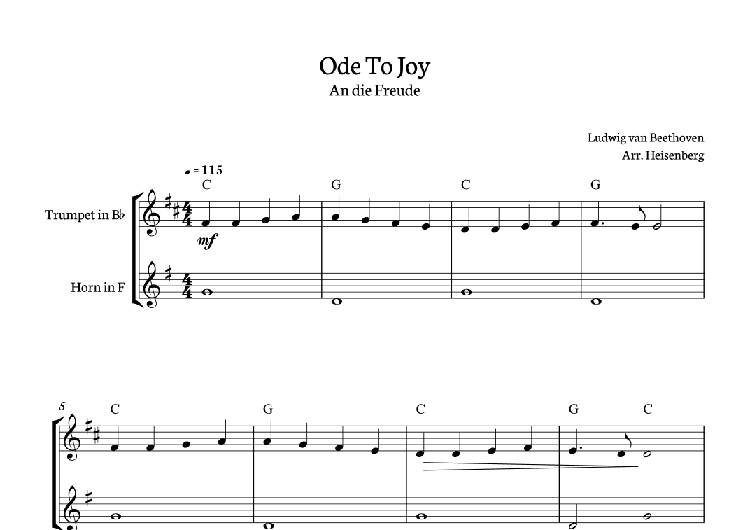 Ode to Joy for trumpet and Horn. (arr. Heisenberg)