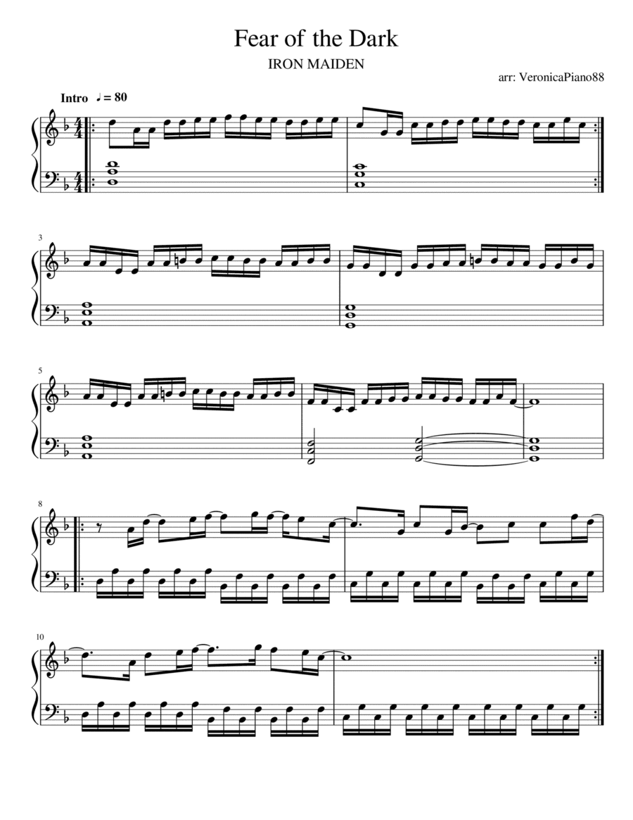 Fear Of The Dark (arr. VeronicaPiano88)