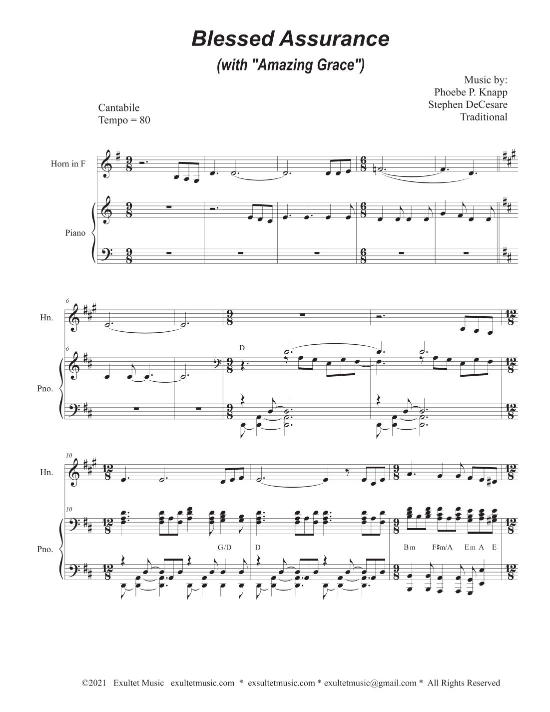 Blessed Assurance (with "Amazing Grace") (French Horn solo and Piano)