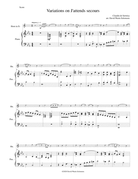 Variations on J'attends secours (after Claudin de Sermisy) for tenor horn (horn in E flat) and piano (arr. David Warin Solomons)