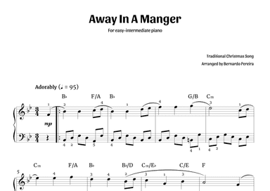 Away In A Manger (easy-intermediate piano in B? major - with chords) (arr. Bernardo Pereira)