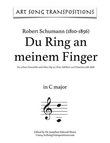 SCHUMANN: Du Ring an meinem Finger, Op. 42 no. 4 (transposed to C major) (arr. ArtSongTranspositions.com)