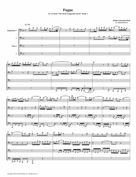 Fugue 13 from Well-Tempered Clavier, Book 1 (Euphonium-Tuba Quartet) (arr. Richard Byrnes)