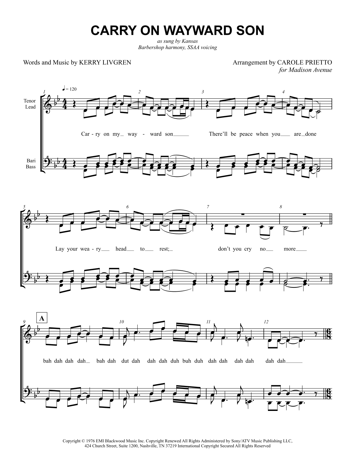 Carry On Wayward Son (arr. CAROLE PRIETTO)