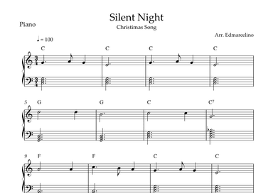 Silent Night - Piano Sheet Music to Beginners (arr. Edmarcelino)