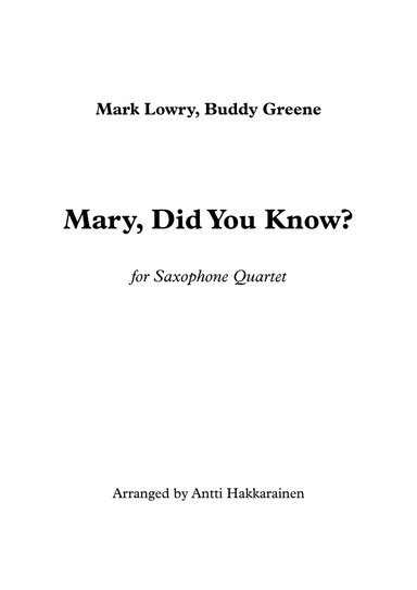 Mary, Did You Know? (arr. Antti Hakkarainen)