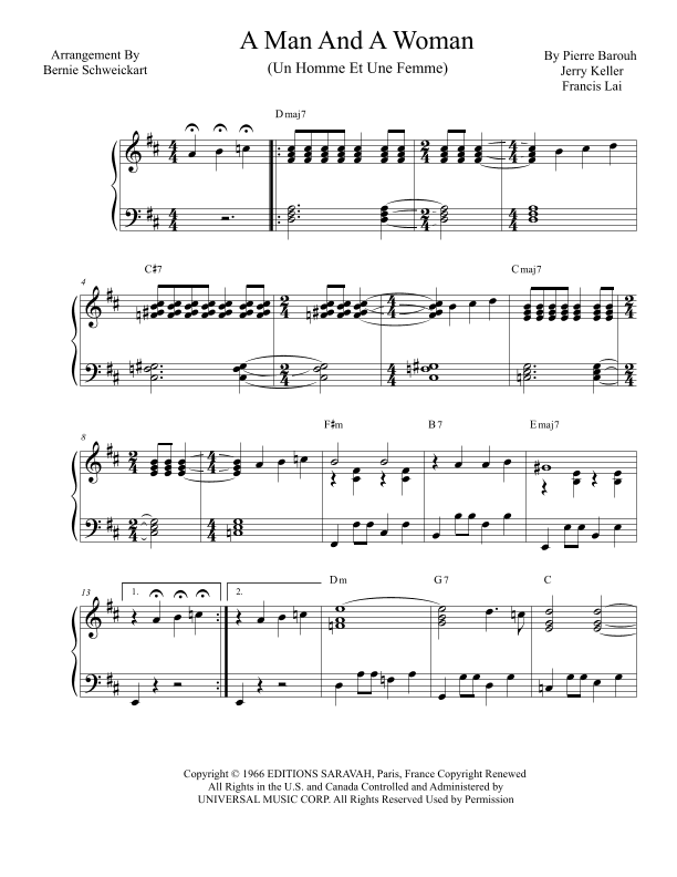 A Man And A Woman (un Homme Et Une Femme) (arr. Bernie Schweickart)